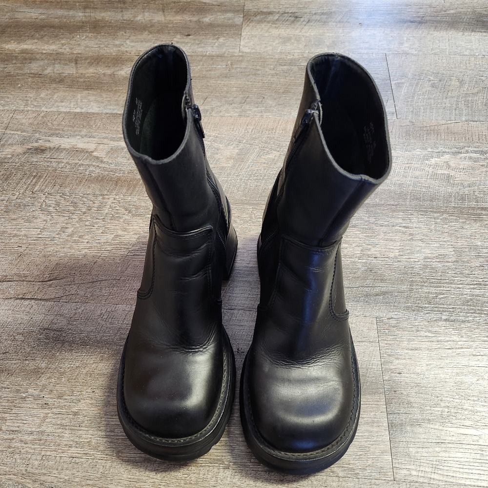 Steve Madden HOTT Vintage 90s Y2K Platform Lug Heeled Boots Black Leather Chunky - Picture 7 of 9